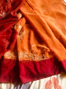 Elegant Orange &amp; Red Saree with Blouse