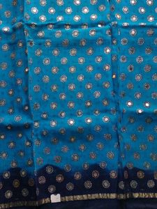 Firozi and Dark Blue khadi Georgette Saree