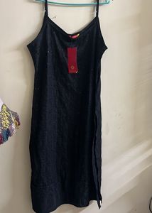 Sleeveless Black Kurta with Noodle Straps