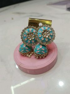 Blue Enamel Jhumka Earrings