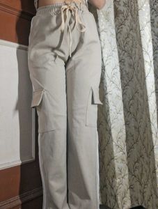 Beige Cargo- Style Trackpants Women