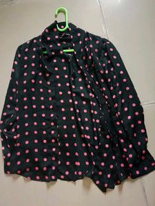 Polka Dot Open Front Blouse