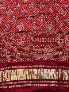 Red Bandhani Dupatta with Gold Border