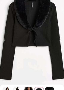 H&amp;M Ribbed Crop Tie Up Cardigan Black For Women