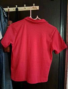 Rose Pink Ribbed Polo-neck Crop Top