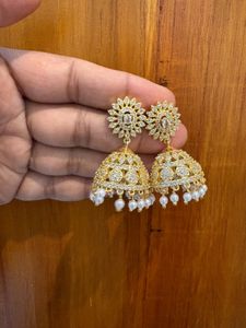 white AD Stone Golden Jhumka  For Women’s &amp; Girls