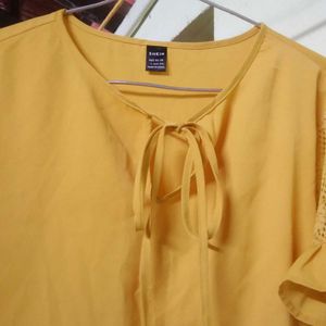 Shein Yellow Lace Sleeve Blouse