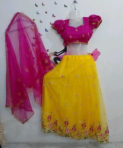 Pink Yellow Flowers Lehnga 🪄