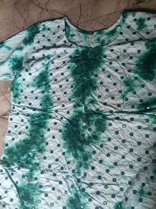 Green Tie-Dye Mirror Detail Kurti