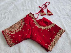 Red &amp; Gold Embroidered Sari Blouse