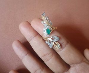 Emerald Leaf Design AD Ring