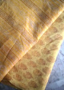 yellow printed saree attached fall