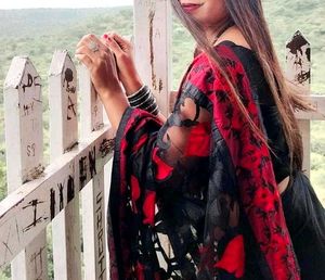 Red & Black Saree with Sheer Details