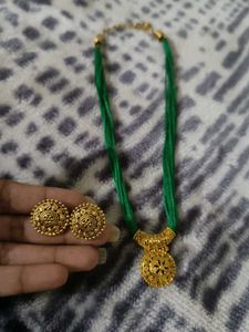 Handcrafted Ethnic Green Thread Necklace Set