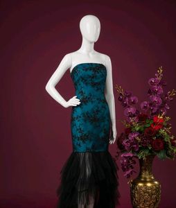 Stunning Teal Embroidered Gown Dress