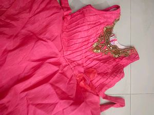 Pink Party Dress with Embellished Neckline