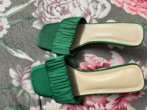 Green Ruched Heeled Sandals