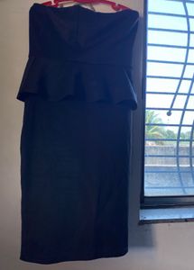 Elegant Black Peplum Strapless Dress