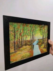 Framed Forest River Painting