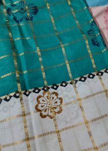 new zari Checked batik hand block print Saree