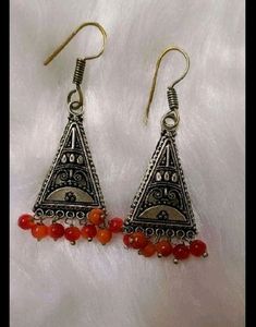 Unused Oxidized Earrings With Pretty Orange Beads