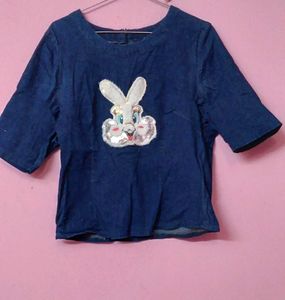 Denim Rabbit Patch Top💙