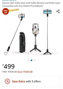 New Tripod Cum Selfie Stick With LED Light And Bluetooth Shutter Button