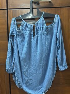 Blue Cold Shoulder Top