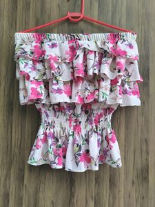 Korean Floral Frilled Tube Top