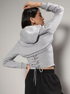 Women light grey Corset Top with ultra cropped hoo