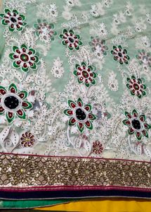 Green Chiffon And Net Sari With Blouse