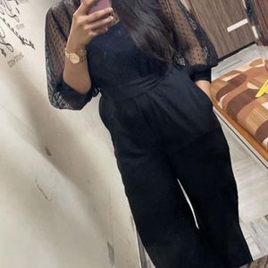 Black Mesh Sleeve Jumpsuit