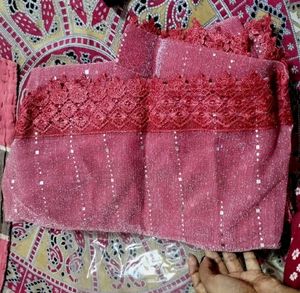 Elegant Pink Sequin Saree