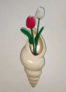 Vintage Ceramic Shell Vase With Tulip Flowers 🌷🌷