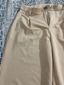 Beige Wide Leg Trousers