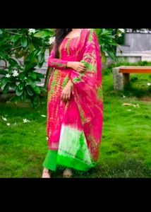 Pink & Green Tie-Dye Salwar Kameez.