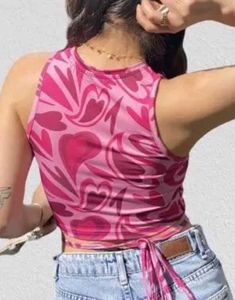 Pink Heart Print Crop Top