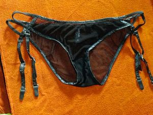 HUSTLER Black Lace/Leather Garter Belt  with thong