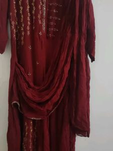 Maroon draped saree look gown