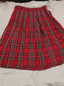 Red Plaid Pleated Skirt