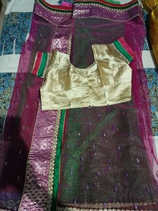 Pink and Green Lehenga Saree