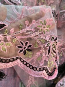 Pink Embroidered Net Dupatta With Brown Touch