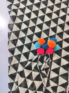 Black &amp; White Scarf With Pom Poms