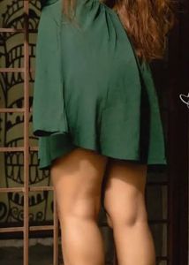 Solid Dark Green Front Twisted &amp; Flare Dress