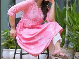 Coral Pink With White Embroidery,