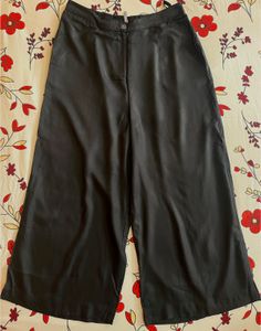 Black Satin Wide-Leg Culotte Pants