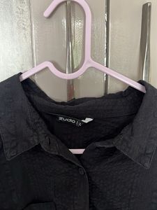 Black Cropped Button-Down Shirt