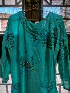 White Patterned Sharara With Skyblue Kurta