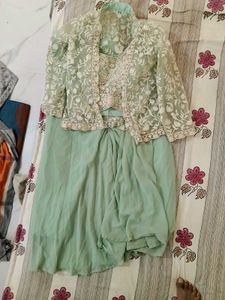 Mint Green Embroidered Three-Piece Set