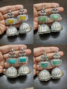 Brass Jhumki With Semi-precious Stone